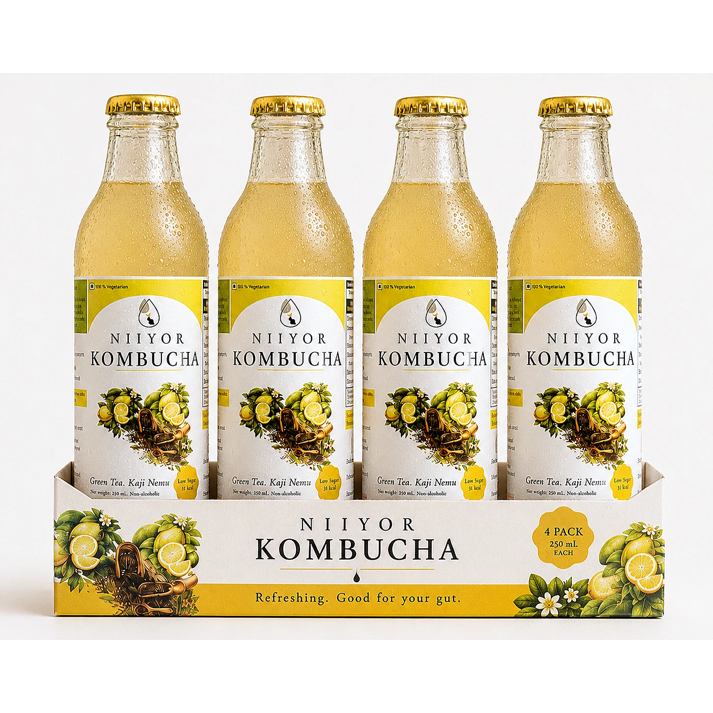 Green Tea & Kaji Nemu Kombucha (4*250 ml bottles) — handmade in Assam, North East India