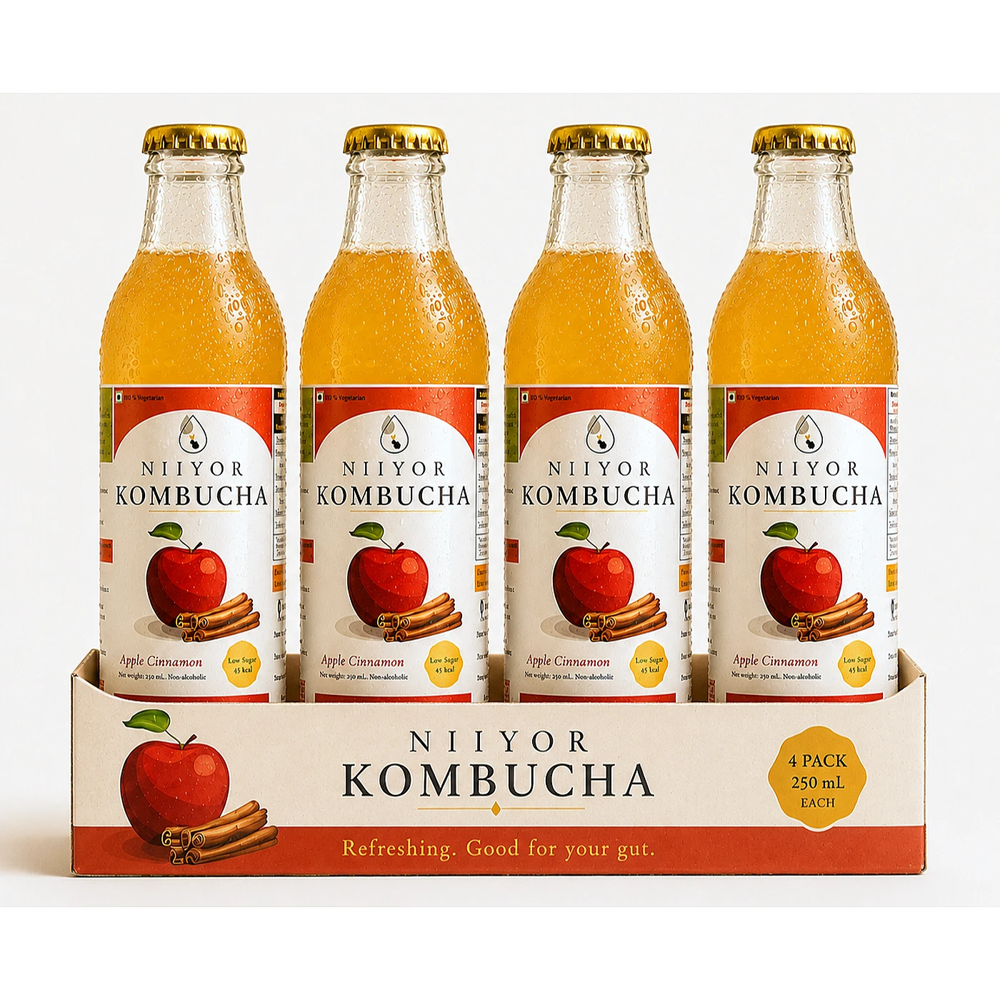 Apple Cinnamon Kombucha (4*250 ml bottles) — handmade in Assam, North East India