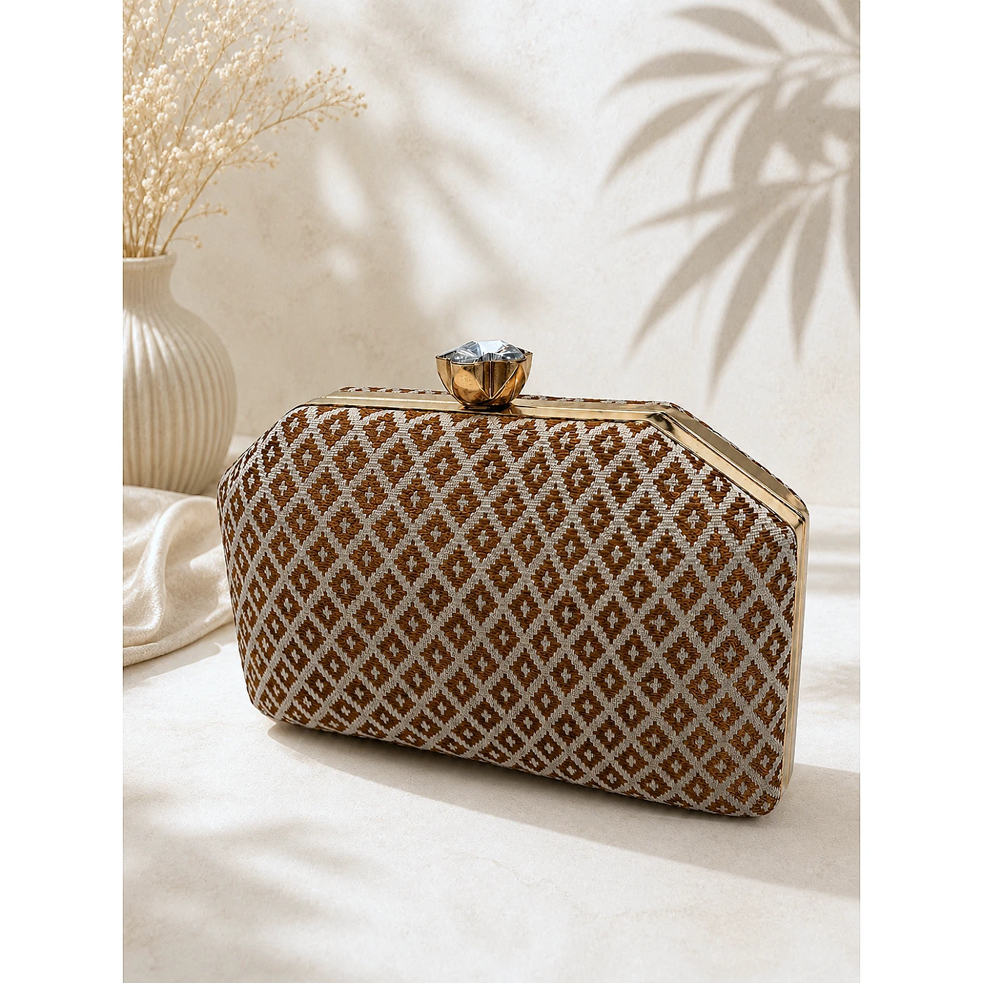 Brown Hexagon Mekhela Clutch Bag - By ARO Studio — from Assam, North East India