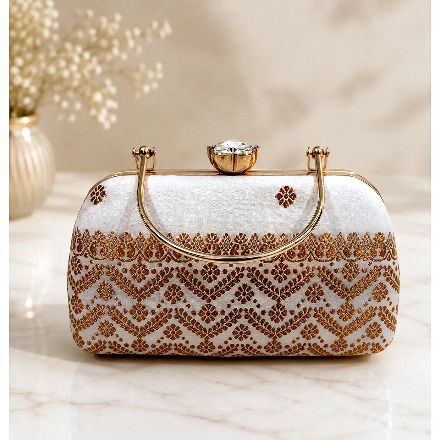 Ivory and Golden Mekhela Purse - By ARO Studio — handmade in Assam, North East India